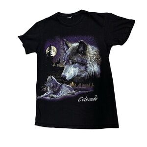 Vintage Faded Colorado Gray Wolf T Shirt XSize Small Black Purple Nature